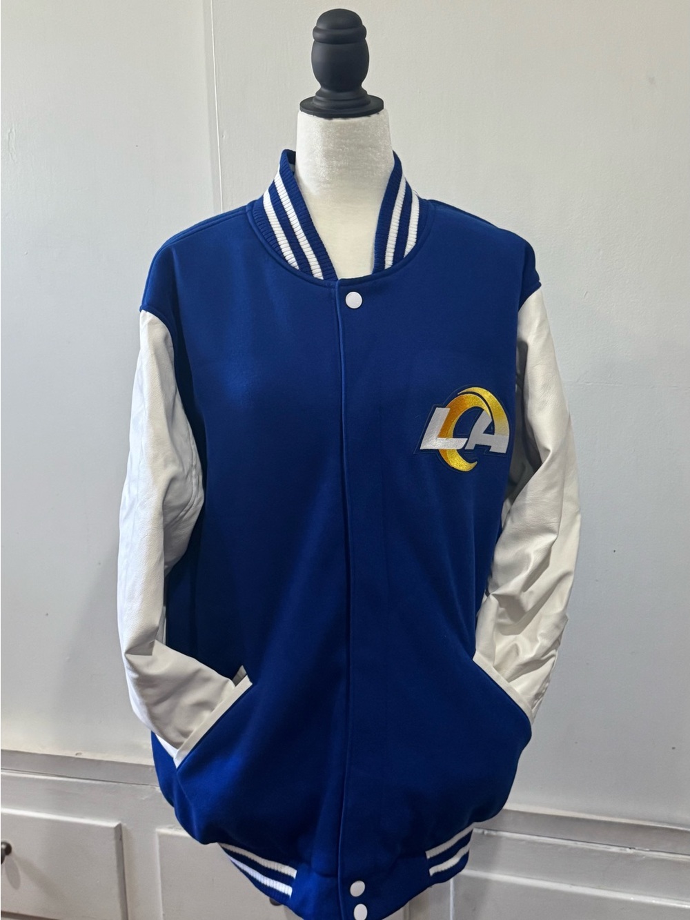 LA Blue and White Varsity Rams Jacket - Men